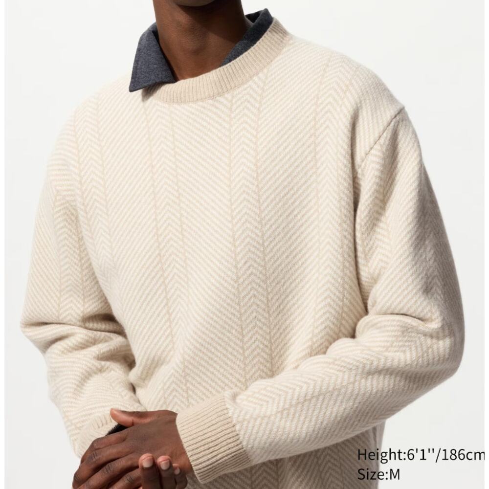 Uniqlo JW Anderson Lambswool Herringbone Sweater in Natural